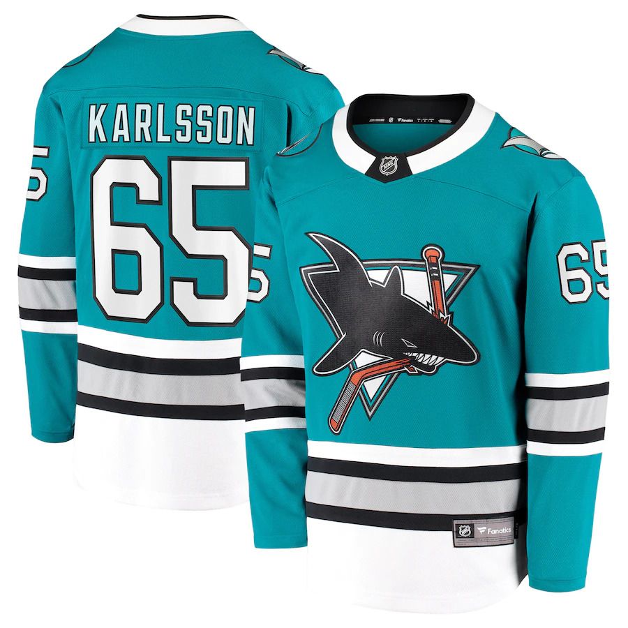 Men San Jose Sharks #65 Erik Karlsson Fanatics Branded Teal 30th Anniversary Premier Breakaway Player NHL Jersey